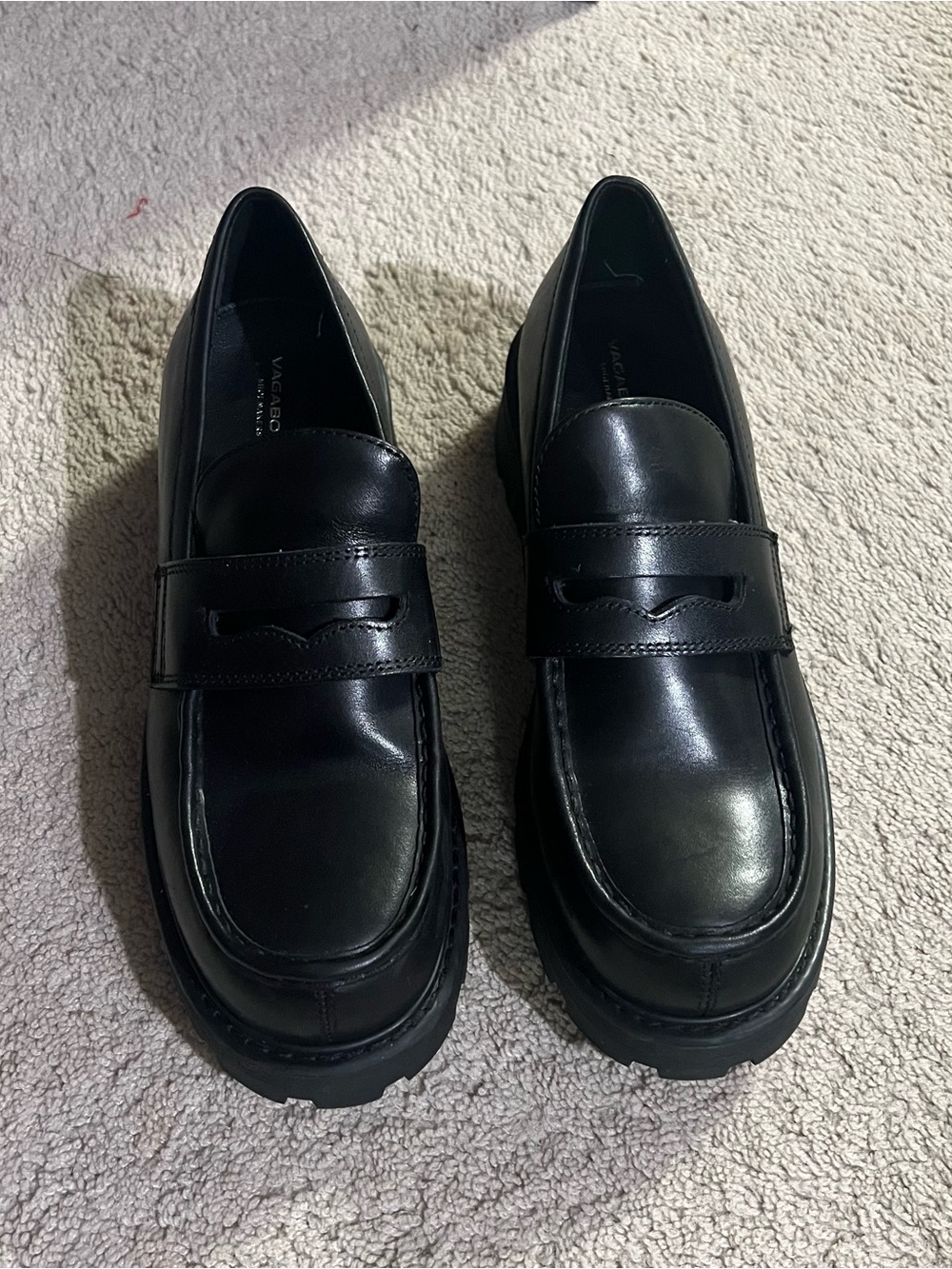Vagabond Black Leather Lug-Sole Penny Loafers